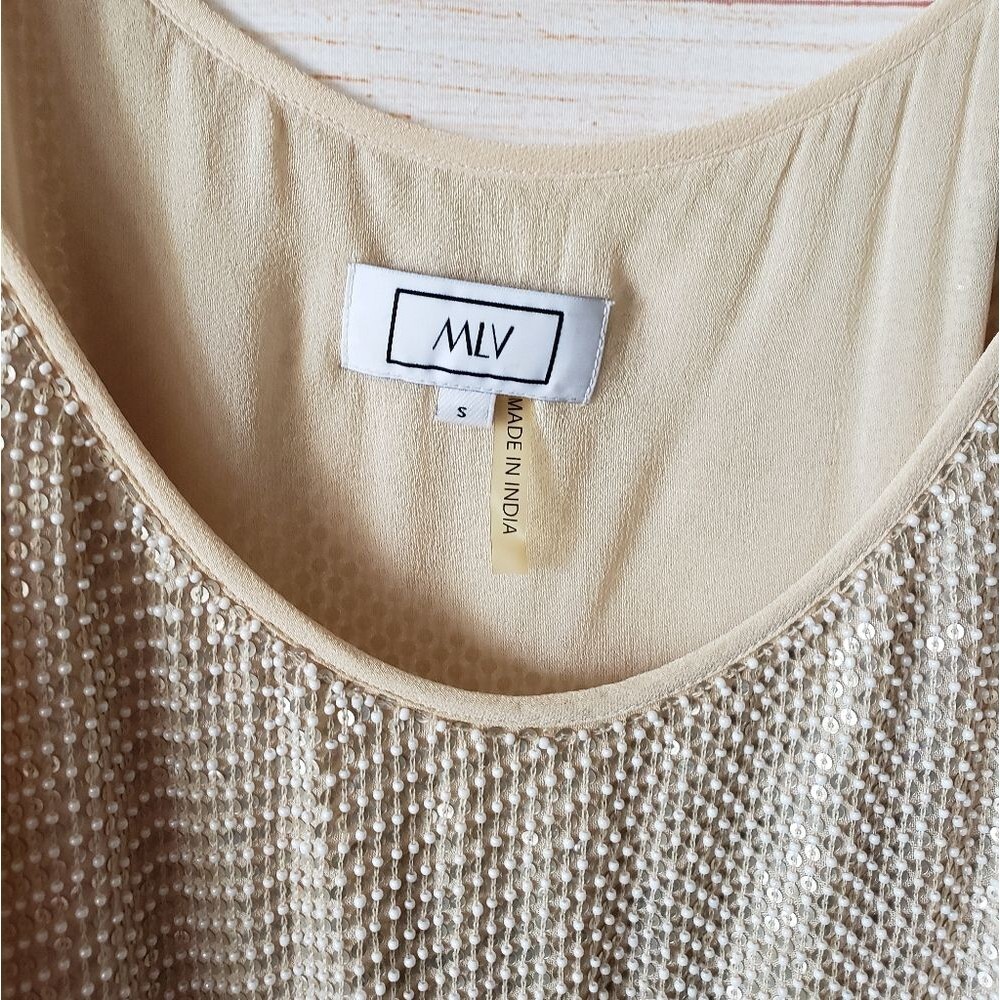 MLV Sequin/Pearl Embellished Camisole Top in Natural/Tan - Picture 4 of 12